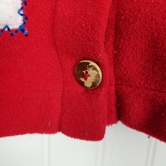 Boxy Fleece Cardigan Shirt Jacket Button Christmas Red Soft Snowman Winter Scene - Picture 3 of 7